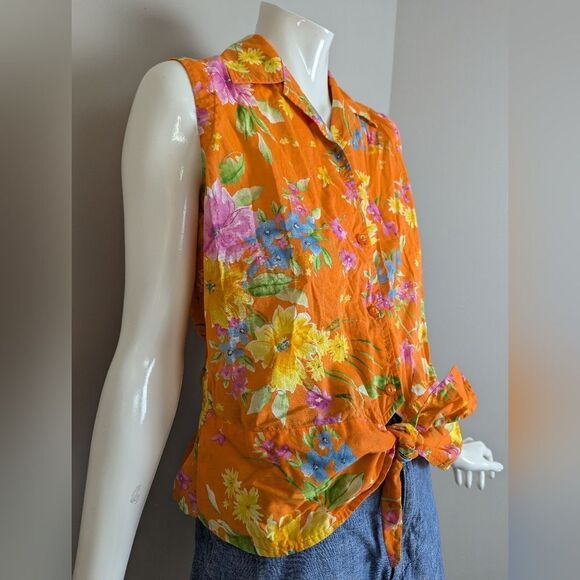 Vintage Jones New York Sleeveless Floral Tie-Front Blouse – Size Small - Picture 2 of 8